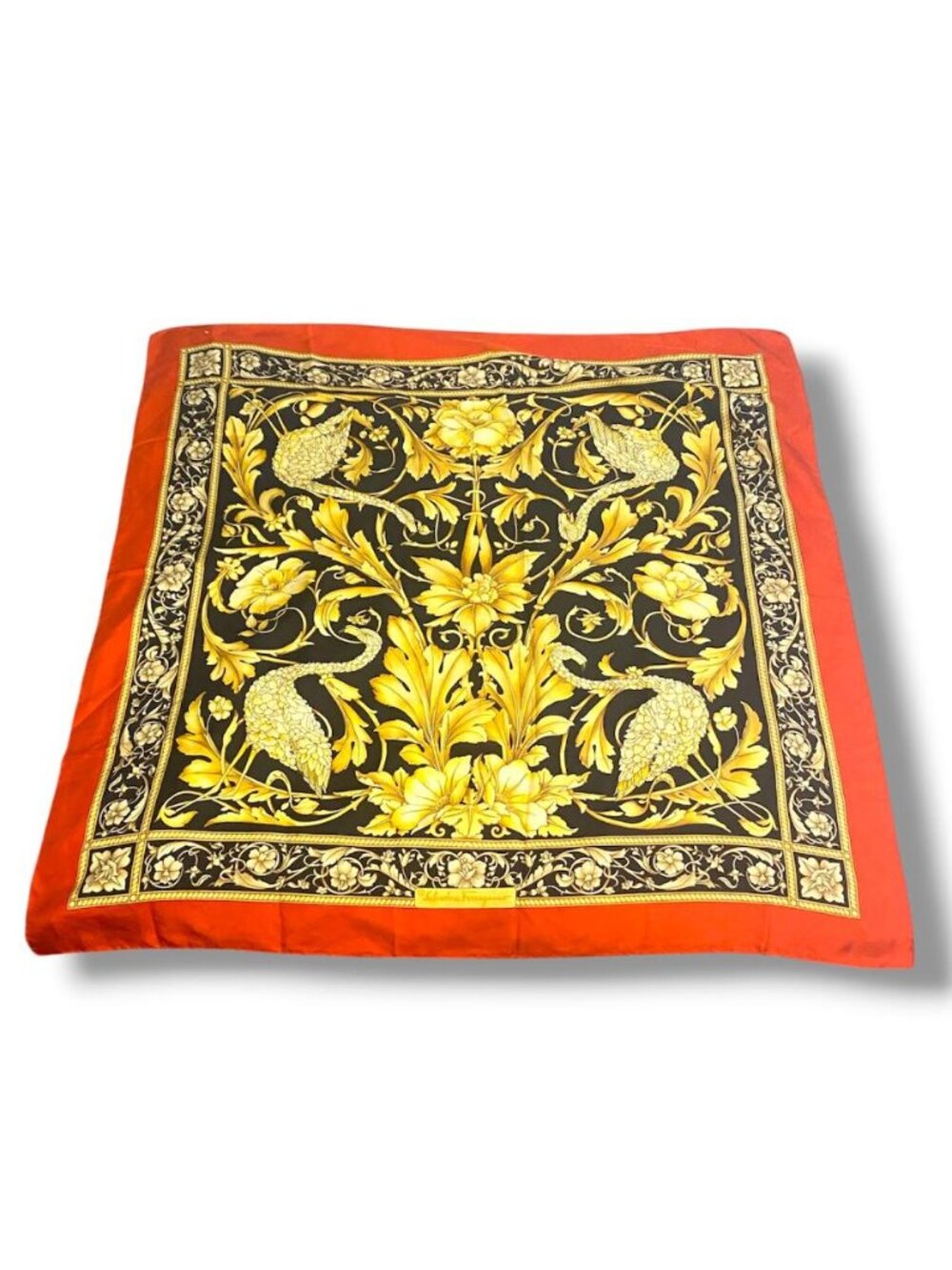 Salvatore Ferragamo Black and Red Floral Baroque Silk Scarf